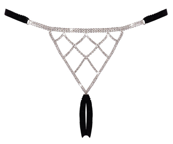 Schwarzer glamouröser String Ouvert mit funkelndem Strassbesatz von Cottelli LINGERIE – Ansicht 5