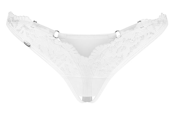 Weißer String ouvert Arrowel in Tüll-Transparenz mit Spitze von Obsessive – Ansicht 6