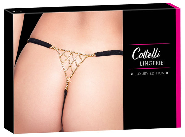 Schwarzer verführerischer String mit funkelnden Strass Akzenten von Cottelli LINGERIE