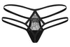 Schwarzer String Arrowel mit feiner Spitze und Doppelriemen-Bund von Obsessive – Ansicht 4