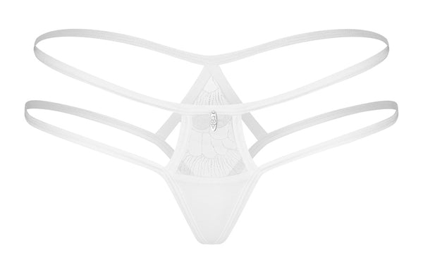 Weißer String Arrowel mit bestickter Spitze und Schmuckdetail von Obsessive – Ansicht 4