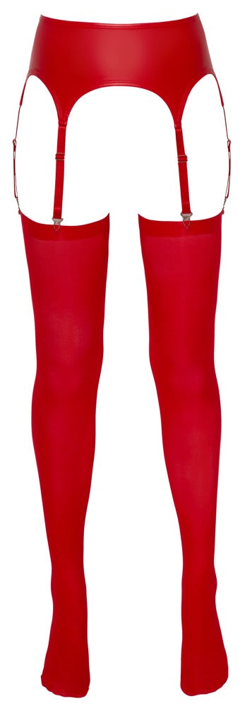 Roter Strapsgurt im Mattlook mit Metallteilen und passenden Strümpfen von NO:XQSE – Ansicht 6