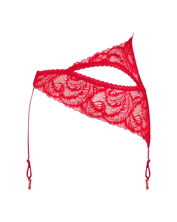 Roter Strapsgurt Atenica aus Spitze mit asymmetrischem Cut-out von Obsessive – Ansicht 4
