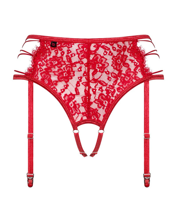 Roter Straps-String Rediosa aus Spitze mit Schnür-Seiten von Obsessive – Ansicht 3