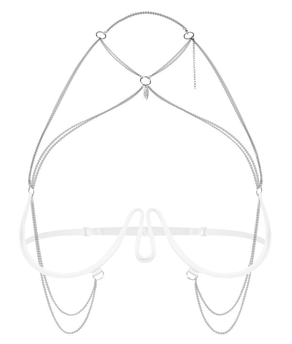 Weißer Harness-BH Lustique mit silberfarbenen Accessoires von Obsessive – Ansicht 6