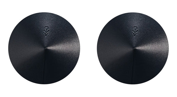 Schwarze Nipple Cover Sublimie aus Leder mit Präge-Detail von Obsessive