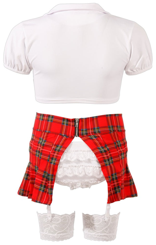 Sexy Schuluniform-Kostüm mit Knotenbluse, Faltenrock und Rüschenslip von Cottelli – Ansicht 8