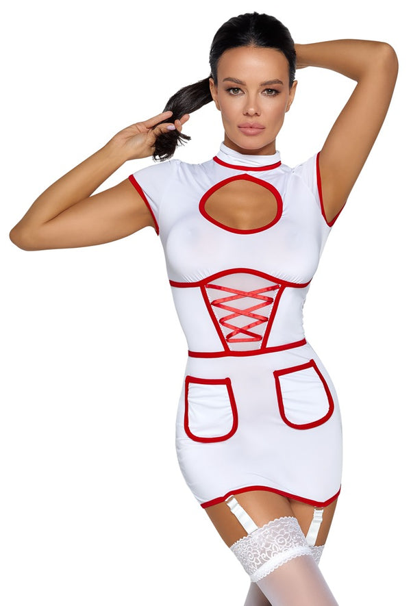 Sexy Krankenschwester-Strapskleid semi-transparent mit roten Details von Cottelli – Ansicht 2