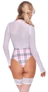 Sexy Schuluniform-Kostüm als Langarm-Body mit Karo und Krawatten-Halsband von Cottelli – Ansicht 6