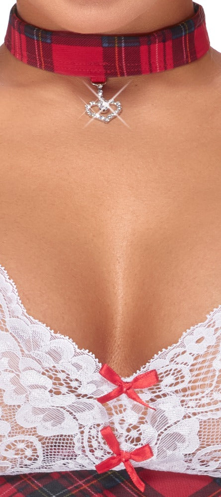 Sexy Schuluniform-Kostüm als Trägerkleid aus Powernet und Spitze im Karo-Look von Cottelli – Ansicht 5