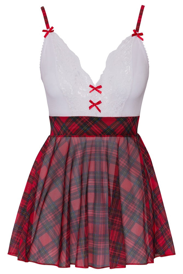 Sexy Schuluniform-Kostüm als Trägerkleid aus Powernet und Spitze im Karo-Look von Cottelli – Ansicht 7
