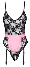 Sexy Dienstmädchen-Kostüm als Straps-Riobody ouvert aus Spitze mit Schürze von Cottelli – Ansicht 6