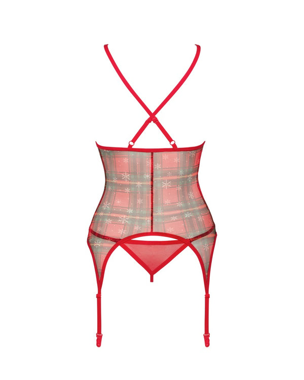 Rotes Dessous-Set Jollymore mit Strapshemd und String im Karo-Design von Obsessive – Ansicht 6