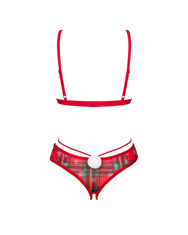 Rotes Dessous-Set Ms. Merrilo mit BH und Slip ouvert im Schneeflocken-Design von Obsessive – Ansicht 7