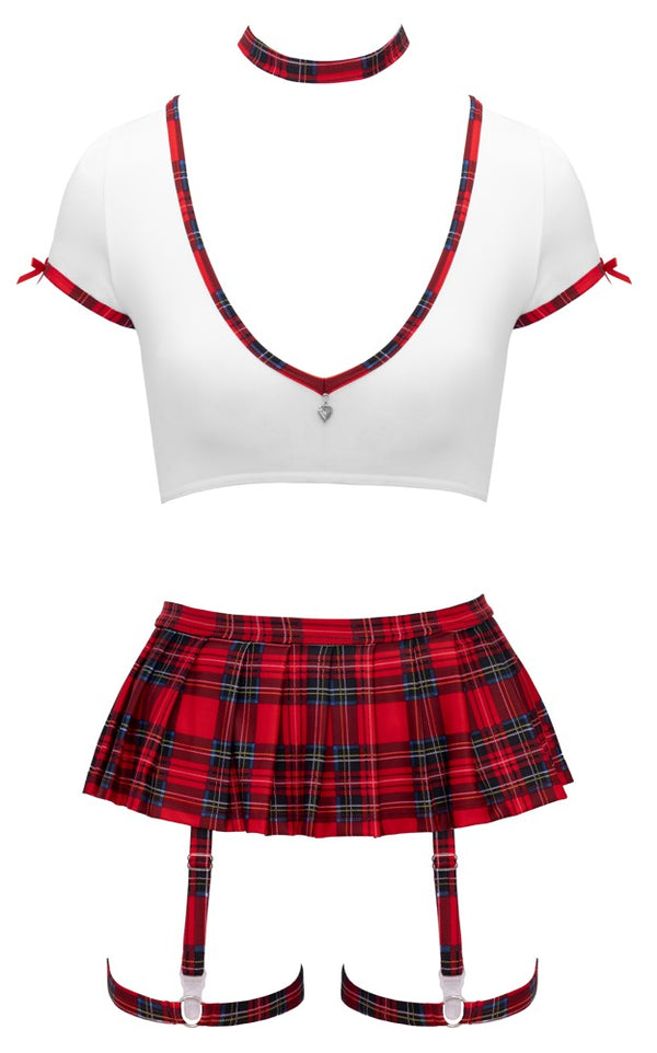 Rotes sündiges Schuluniform Kostüm mit aufregendem Karo Faltenröckchen von Cottelli COSTUMES – Ansicht 6