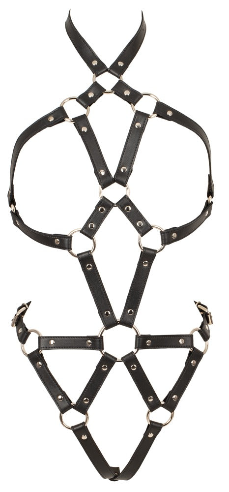 Schwarzes verführerisches Harness im Lederlook mit silbernen Nieten von Bad Kitty – Ansicht 7