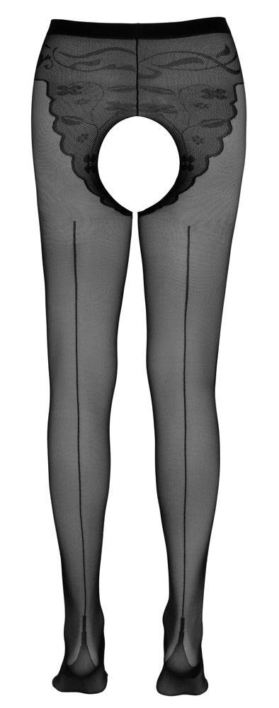 Schwarze Straps-Strumpfhose mit Höschenteil, Ziernaht und offenem Schritt von Cottelli – Ansicht 5