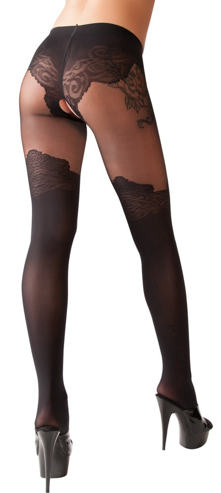 Schwarze Strumpfhose ouvert im raffinierten Overknee-Design von Cottelli – Ansicht 2