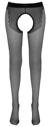 Schwarze seidige Strumpfhose ouvert mit eingewebtem Tanga und offenem Schritt von Cottelli – Ansicht 5