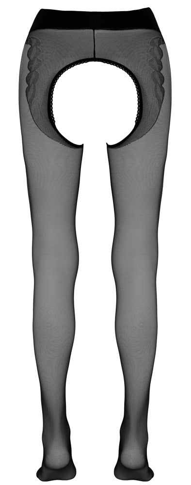 Schwarze seidige Strumpfhose ouvert mit eingewebtem Tanga und offenem Schritt von Cottelli – Ansicht 6