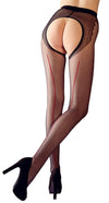 Schwarze seidige Straps-Strumpfhose mit roter Ziernaht und offenem Schritt von Cottelli – Ansicht 3