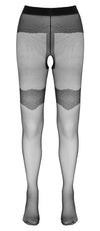 Schwarze seidige Straps-Strumpfhose mit Strumpfbändern, Ziernähten und offenem Schritt von Cottelli – Ansicht 5