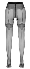 Schwarze seidige Straps-Strumpfhose mit Strumpfbändern, Ziernähten und offenem Schritt von Cottelli – Ansicht 6