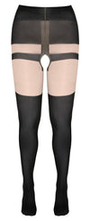 Schwarze Straps-Strumpfhose im Trachten-Look mit Höschen, Strapsen und Overknees von Cottelli – Ansicht 4