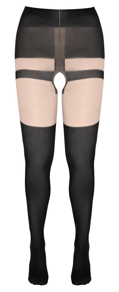 Schwarze Straps-Strumpfhose im Trachten-Look mit Höschen, Strapsen und Overknees von Cottelli – Ansicht 4