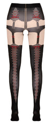 Schwarze Straps-Strumpfhose im Trachten-Look mit Höschen, Strapsen und Overknees von Cottelli – Ansicht 5