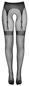 Schwarze Netz-Strumpfhose ouvert mit eingewebtem Strapsgurt und Naht von Cottelli – Ansicht 5