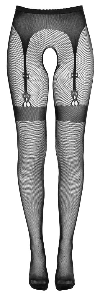Schwarze Netz-Strumpfhose ouvert mit eingewebtem Strapsgurt und Naht von Cottelli – Ansicht 5