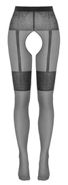 Schwarze Strumpfhose ouvert mit eingewebtem Strapsgurt und breiten Strumpfbändern von Cottelli – Ansicht 7