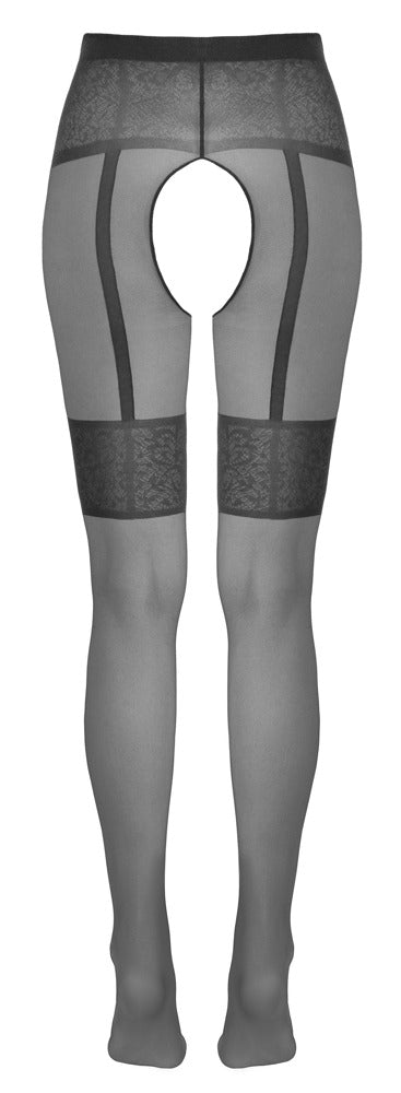 Schwarze Strumpfhose ouvert mit eingewebtem Strapsgurt und breiten Strumpfbändern von Cottelli – Ansicht 8