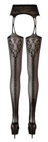 Schwarze Straps-Strumpfhose aus Netz in Strapsgurt-Optik mit offenem Schritt von Cottelli – Ansicht 4
