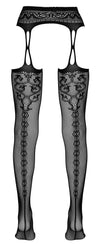 Schwarze Straps-Strumpfhose aus Netz in Strapsgurt-Optik mit offenem Schritt von Cottelli – Ansicht 6