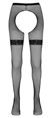 Schwarze Straps-Strumpfhose aus grobem Netz mit Spitzen-Strumpfbändern von Cottelli – Ansicht 4