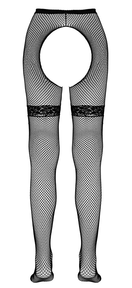 Schwarze Straps-Strumpfhose aus grobem Netz mit Spitzen-Strumpfbändern von Cottelli – Ansicht 5