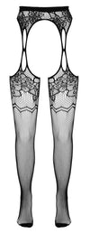 Schwarze Straps-Strumpfhose aus Netz mit floralem Muster in Strapsgurt-Optik von Cottelli – Ansicht 6
