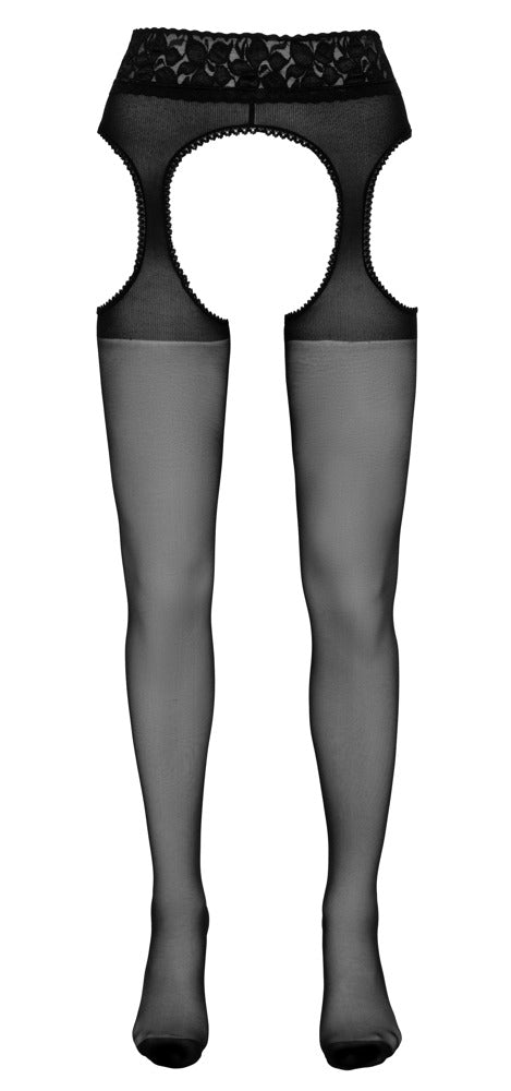 Schwarze Straps-Strumpfhose in Spitzen-Optik mit spitzenbesetzten Cut-outs von Cottelli – Ansicht 5