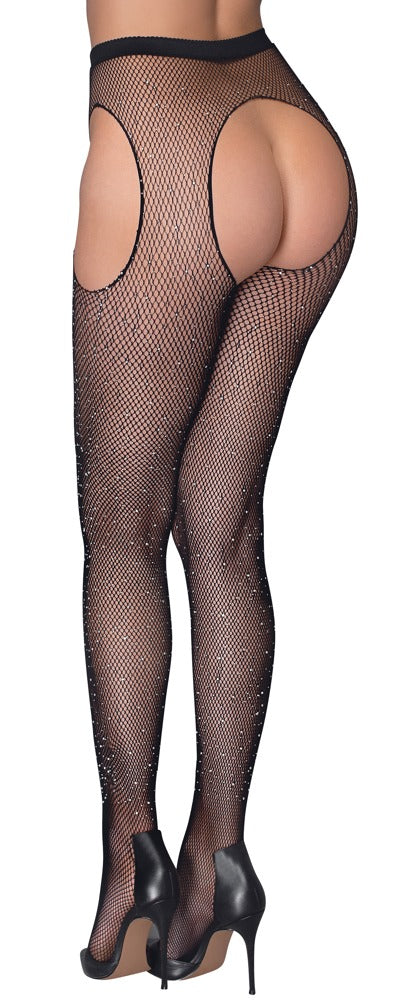 Schwarze Glitzer-Netz-Straps-Strumpfhose mit offenem Schritt und Cut-outs von Cottelli – Ansicht 5