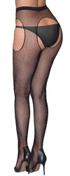 Schwarze Glitzer-Netz-Straps-Strumpfhose mit offenem Schritt und Cut-outs von Cottelli – Ansicht 6