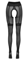 Schwarze Netz-Strumpfhose ouvert mit eingewebtem Strapsgurt und offenem Schritt von Cottelli – Ansicht 6