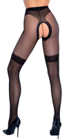 Schwarze Strumpfhose ouvert mit Netz-Overknees und blickdichtem Höschen von Cottelli – Ansicht 3