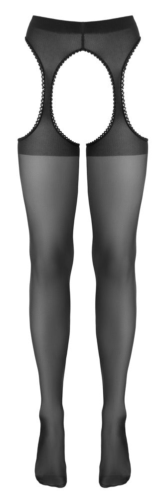 Schwarze Straps-Strumpfhose mit Ziernaht und verstärktem Höschenteil von Cottelli – Ansicht 6