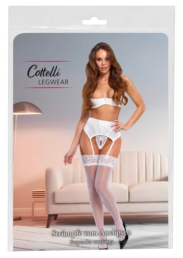 Weißes verführerisches Strumpf Paar mit breitem Spitzenabschluss von Cottelli LEGWEAR