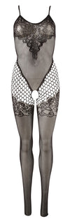 Schwarzer Catsuit mit Spitzen-Optik und Fuß (offener Schritt) von NO:XQSE – Ansicht 6