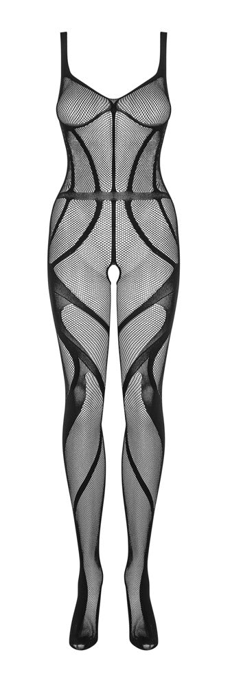 Schwarzer hochelastischer Catsuit ouvert mit aufregender Korsett Optik von Obsessive – Ansicht 5