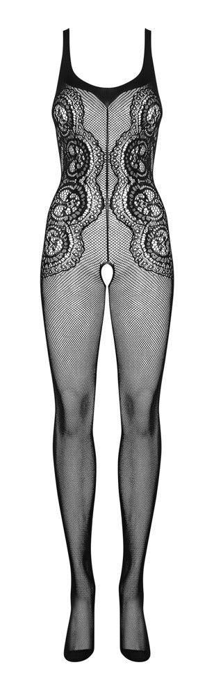 Schwarzer hochelastischer Catsuit ouvert G335 aus seidigem Netz von Obsessive – Ansicht 5
