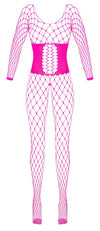 Pinkfarbener Langarm-Catsuit ouvert aus Netzmaschen mit Mieder-Optik und Strass von Fantasy by Cottelli – Ansicht 6